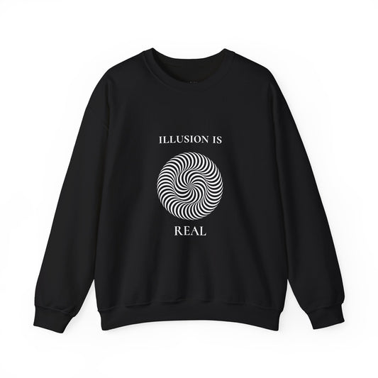 ILLUSION IS REAL– Black Full Sleeve Graphic Crewneck Sweatshirt